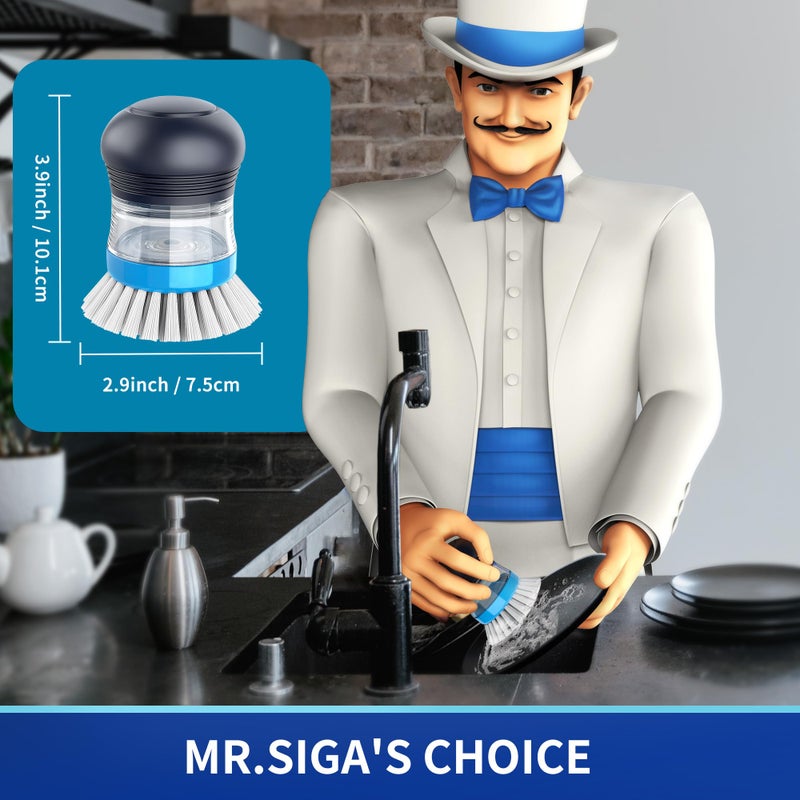 Mr Siga MR.SIGA Soap Dispensing Palm Brush, Kitchen Brush for Dish Pot Pan Sink Cleaning, Pack of 2, Navy/Blue - Image 3