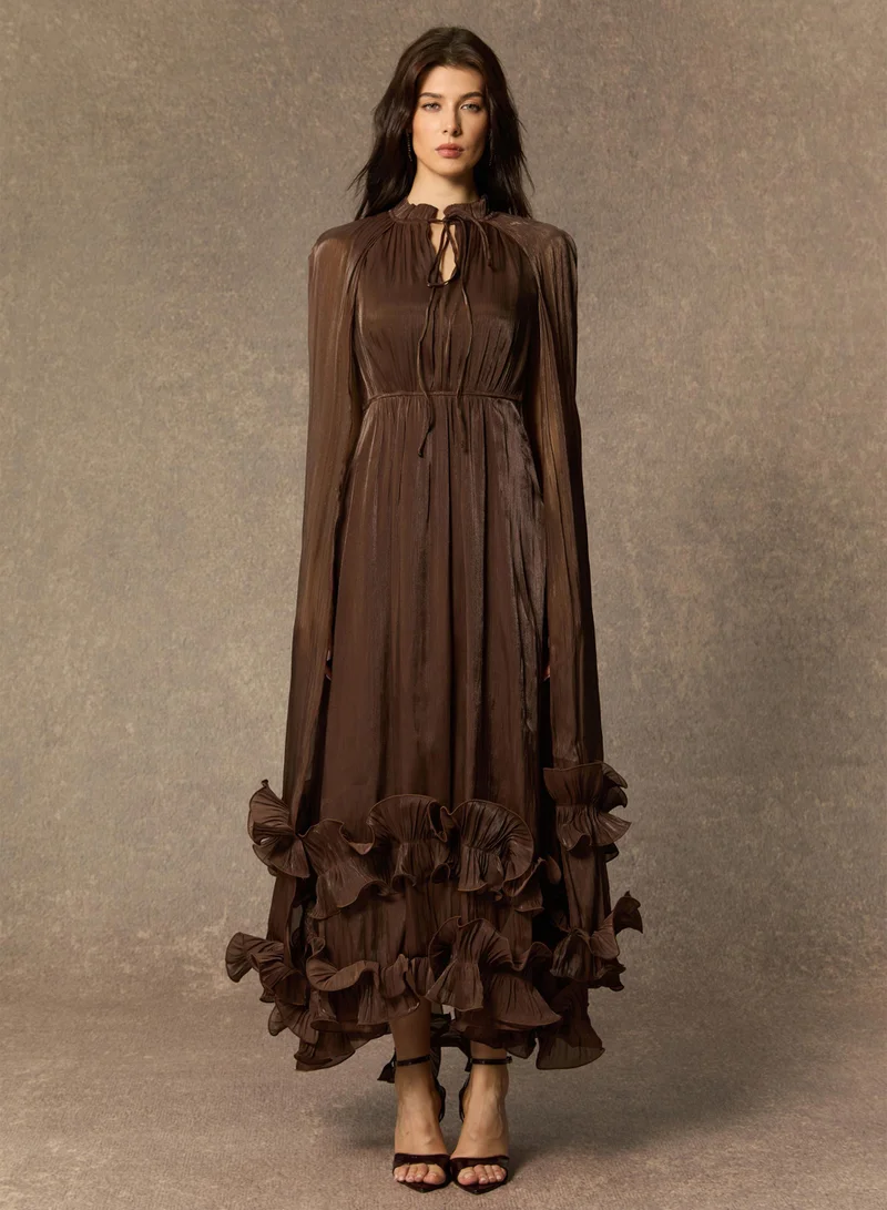 Sunfere Shirley Cape-effect Ruffled Midi Dress