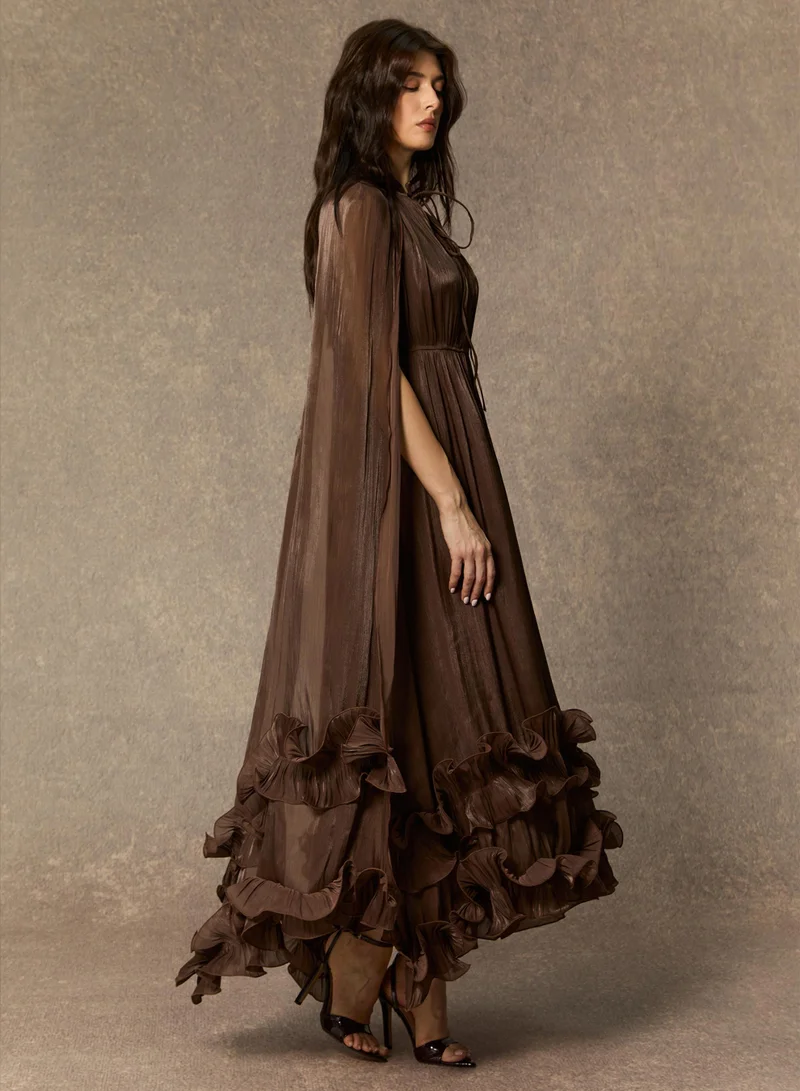 Sunfere Shirley Cape-effect Ruffled Midi Dress