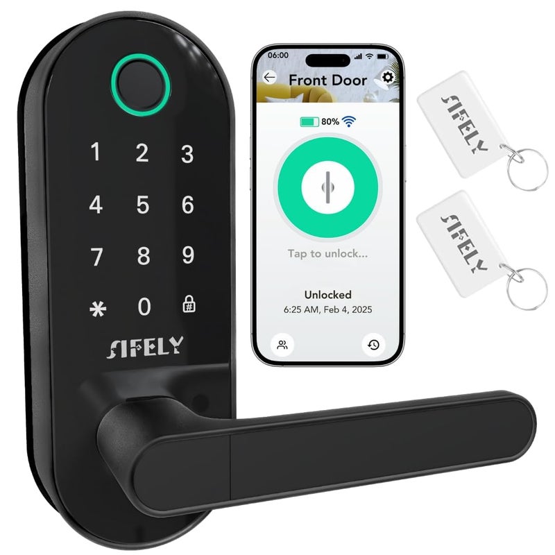 Sifely Fingerprint Smart Door Lock with Handle & Keypad â€“ Built-in WiFi Remote Access, Keyless Entry for Front Door, Home & Airbnb, App Control, Compatible with Alexa & Google, Easy DIY Install - Image 1