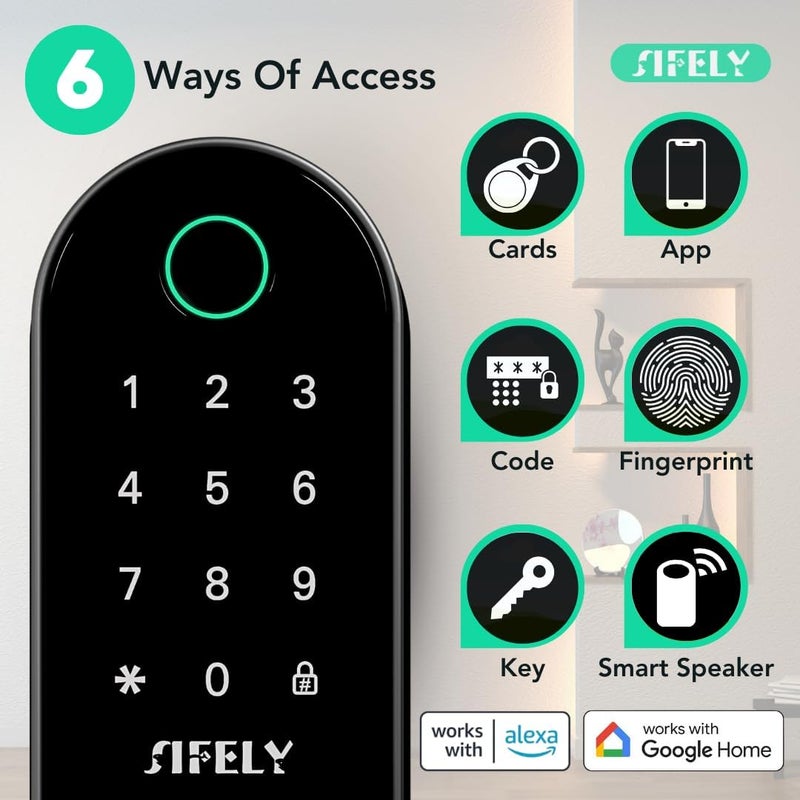 Sifely Fingerprint Smart Door Lock with Handle & Keypad â€“ Built-in WiFi Remote Access, Keyless Entry for Front Door, Home & Airbnb, App Control, Compatible with Alexa & Google, Easy DIY Install - Image 3