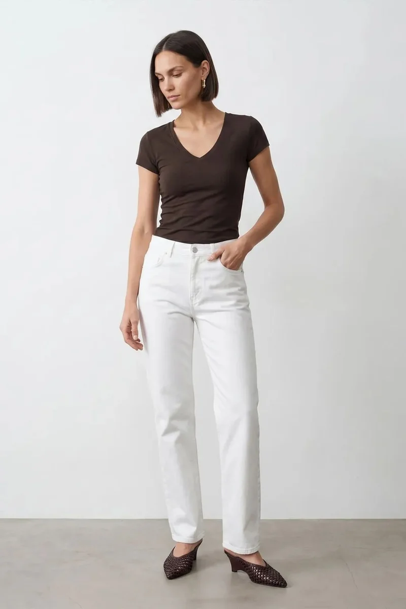 DILVIN Slim Fit V-Neck Jersey Blouse