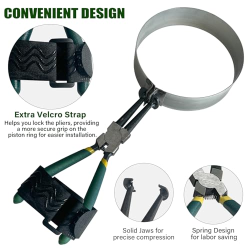 Socpuro Auto Engine Piston Ring Compressor Tool Set with Piston Installer Pliers and 14 Piston Rings(62-145mm) for Car Truck Auto Engine - Image 3