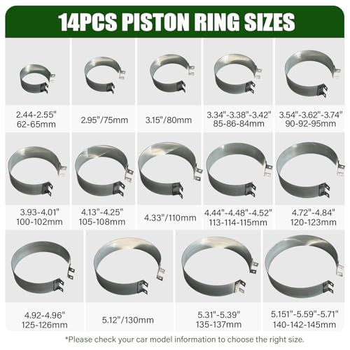 Socpuro Auto Engine Piston Ring Compressor Tool Set with Piston Installer Pliers and 14 Piston Rings(62-145mm) for Car Truck Auto Engine - Image 4