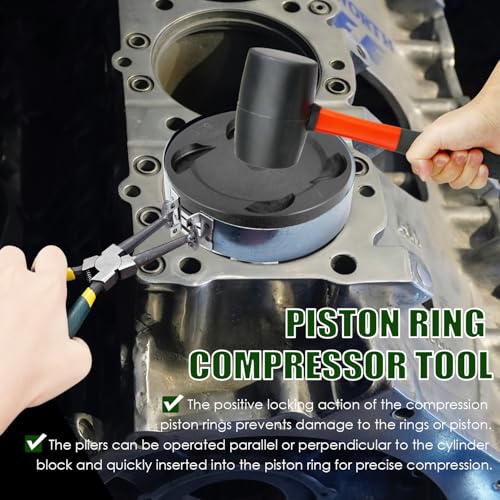 Socpuro Auto Engine Piston Ring Compressor Tool Set with Piston Installer Pliers and 14 Piston Rings(62-145mm) for Car Truck Auto Engine - Image 5