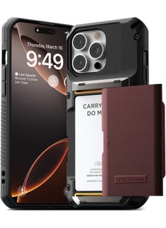 VRS Design Damda Glide Pro iPhone 16 Pro MAX Case Cover Wallet with Semi Automatic Credit Card Holder Slot [4 Cards] - Metallic Red Groove  - Image 1