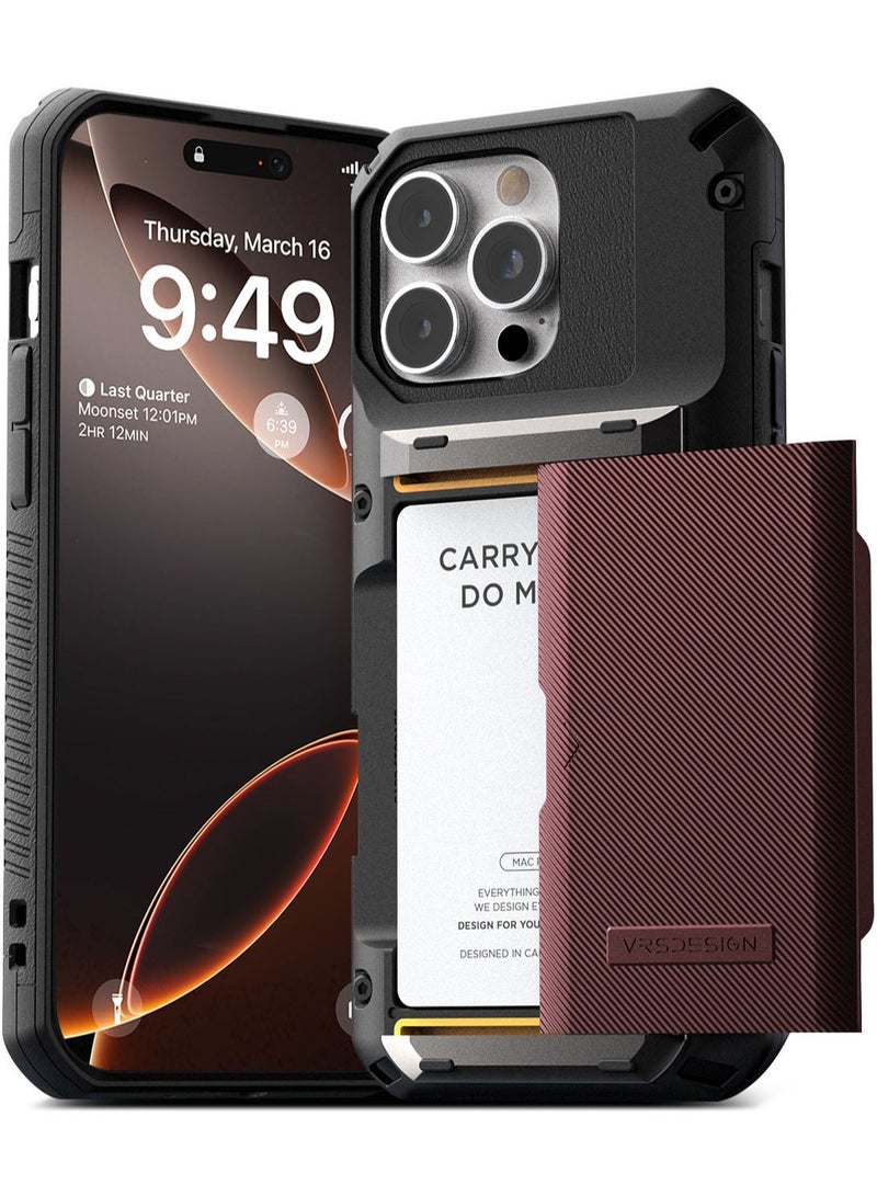 VRS Design Damda Glide Pro iPhone 16 Pro MAX Case Cover Wallet with Semi Automatic Credit Card Holder Slot [4 Cards] - Metallic Red Groove  - Image 1