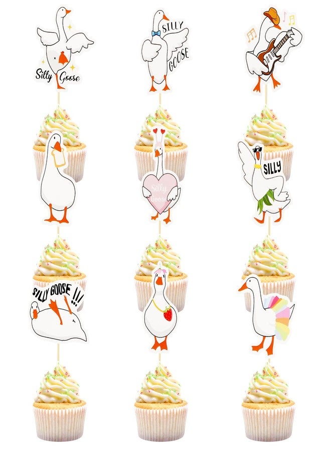 Pinsit One Silly Goose Cupcake Toppers, Set of 36 Goose Birthday Party Cupcake Toppers, Cake Decorations Birthday Party Supplies for Baby Boy Girl - Image 1