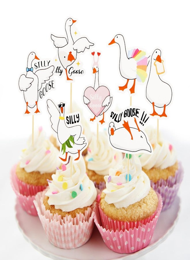 Pinsit One Silly Goose Cupcake Toppers, Set of 36 Goose Birthday Party Cupcake Toppers, Cake Decorations Birthday Party Supplies for Baby Boy Girl - Image 3