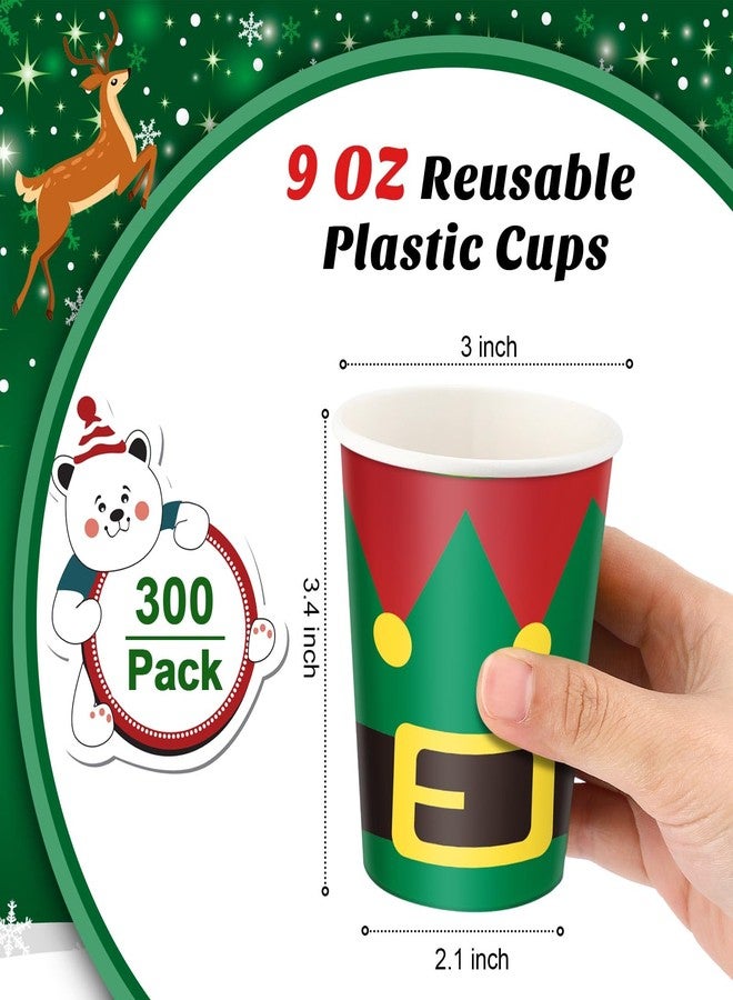 Zhehao 300 Pieces Christmas Paper Cups 9 oz Disposable 6 Style Gingerbread Santa Elf Snowman Elk Dwarf Cups for Hot Cocoa Coffee Hot Cold Beverages Kid Christmas Party Decoration - Image 3
