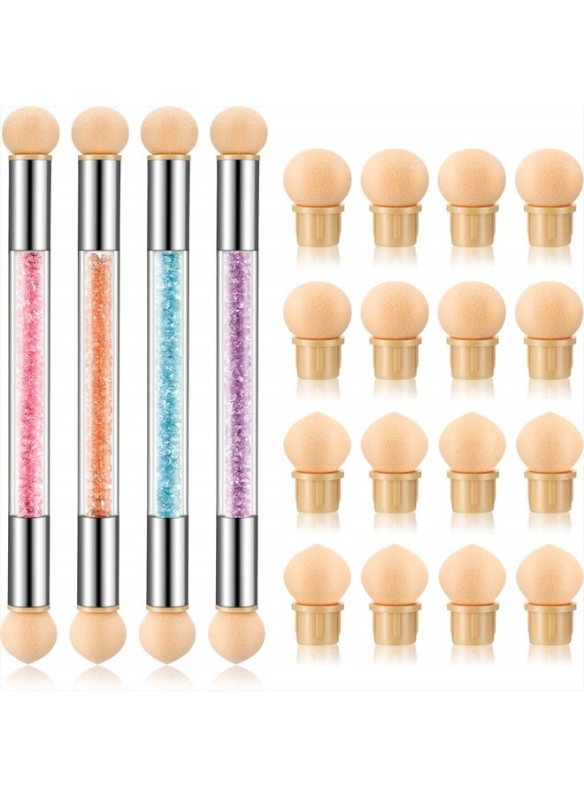 Maitys 4 Pieces Nail Sponges for Ombre UV Gel Gradient Sponges Pen Double Head Brush with 16 Pieces Replacement Head for Nail Art Manicure DIY Tools(Pink, Purple, Champagne, Blue) - Image 1