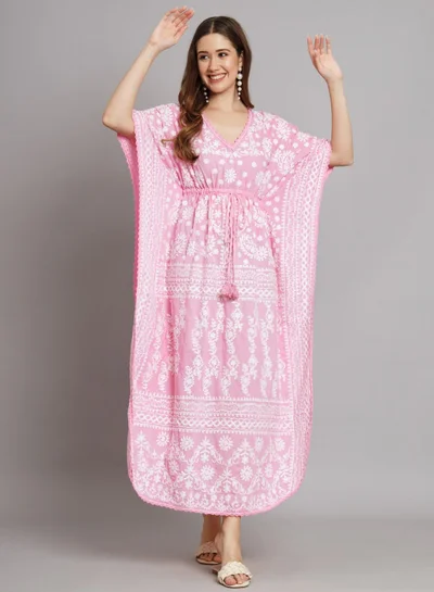 Alaya Hand Embroidered Cotton Chikan Kaftan-AL2558