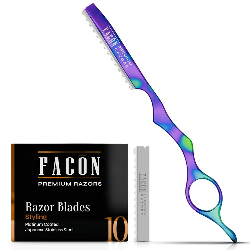 FACON Facón Hair Razors for Cutting Hair - Professional Hair Styling Razor Kit with 11 Replacement Blades, Stainless Steel Hair Cutting Tool for Salon & Home, Premium Hair Thinning Texturizing Faether Razor - Image 1