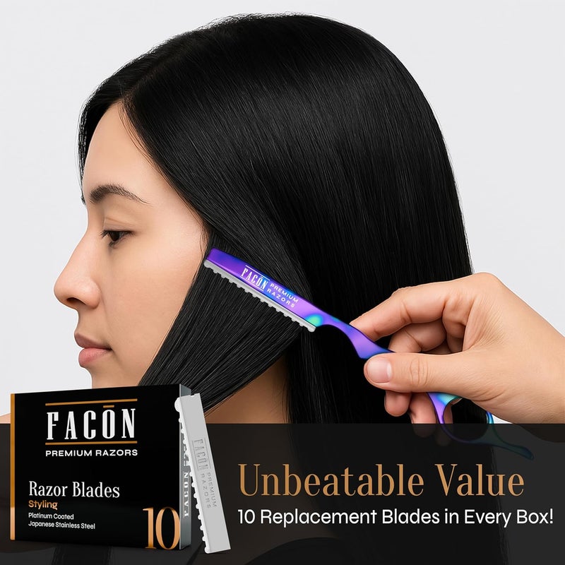 FACON Facón Hair Razors for Cutting Hair - Professional Hair Styling Razor Kit with 11 Replacement Blades, Stainless Steel Hair Cutting Tool for Salon & Home, Premium Hair Thinning Texturizing Faether Razor - Image 5