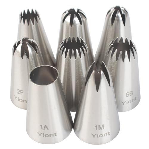 Yiont 8Pcs Flower Piping Tips Set Stainless Steel Baking Tools Cookies, Cupcakes Rose & Wedding Cake Decorating Icing & Frosting Pastry Nozzles Yiont - Image 1