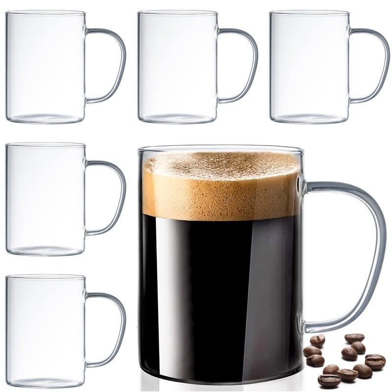 Le'raze Set of 6 Ultra Durable Sleek Glass Irish Coffee Mugs with Handle, Clear Borosilicate Glass Teacups, Mugs for Cappuccino, Latte, Tea Cups, Espresso, Hot Beverage, Dishwasher & Microwave Safe - Image 1