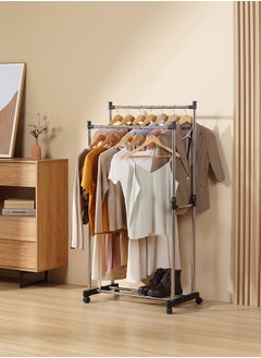 LAWAZIM Stainless Steel Clothes Hanger-Double - Durable Space Saving Garment Rack with Shoe Shelf Storage Organizer, Freestanding Closet Rail with Shoe Rack- for Dorms, Bedrooms, Entryways, Hallways  - Image 1