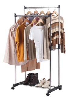 LAWAZIM Stainless Steel Clothes Hanger-Double - Durable Space Saving Garment Rack with Shoe Shelf Storage Organizer, Freestanding Closet Rail with Shoe Rack- for Dorms, Bedrooms, Entryways, Hallways  - Image 2