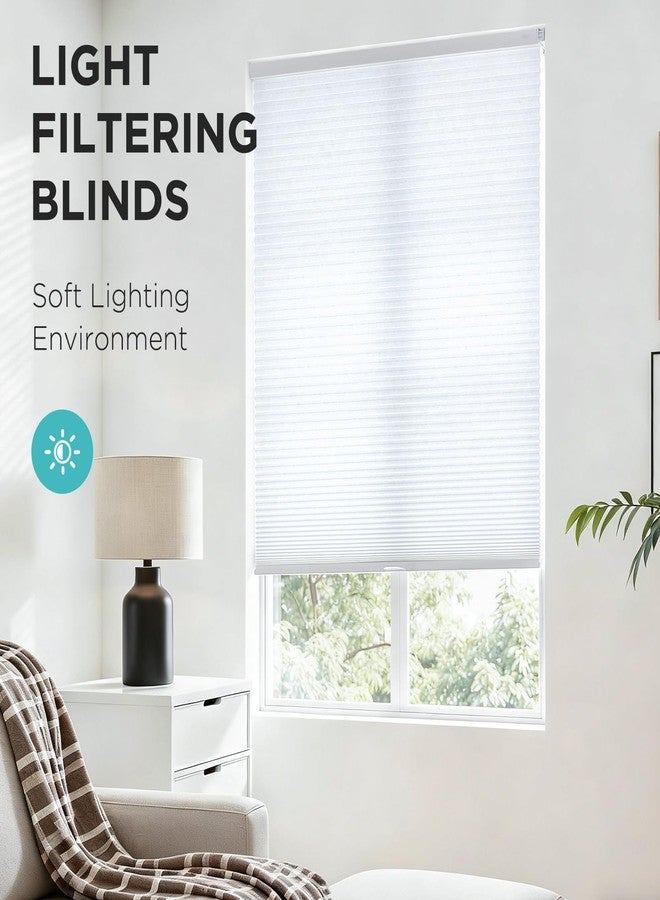 Joydeco No Tools No Drill Cordless Cellular Shades, Light Filtering Honeycomb Blinds for Indoor Windows, Thermal Insulating & Noise Reducing (White, 34" W x 64" H) - Image 3