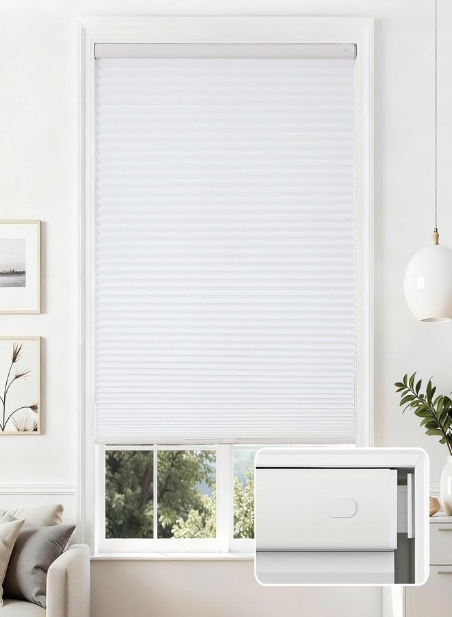 Joydeco No Tools No Drill Cordless Cellular Shades, Light Filtering Honeycomb Blinds for Indoor Windows, Thermal Insulating & Noise Reducing (White, 34" W x 64" H) - Image 1