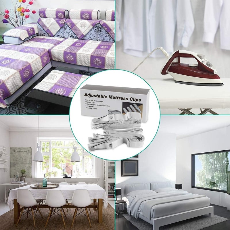 Bed Sheet Holder Straps 4-Pack White Elastic Gripper - Non-Slip Sheet Fastener for Bedroom Mattress Covers - Image 5