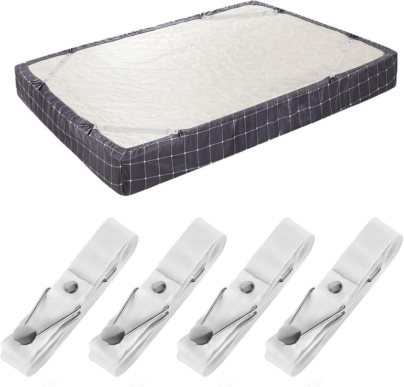 Bed Sheet Holder Straps 4-Pack White Elastic Gripper - Non-Slip Sheet Fastener for Bedroom Mattress Covers - Image 1