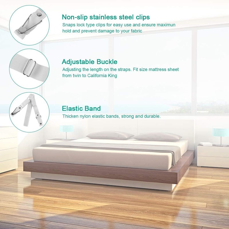Bed Sheet Holder Straps 4-Pack White Elastic Gripper - Non-Slip Sheet Fastener for Bedroom Mattress Covers - Image 2