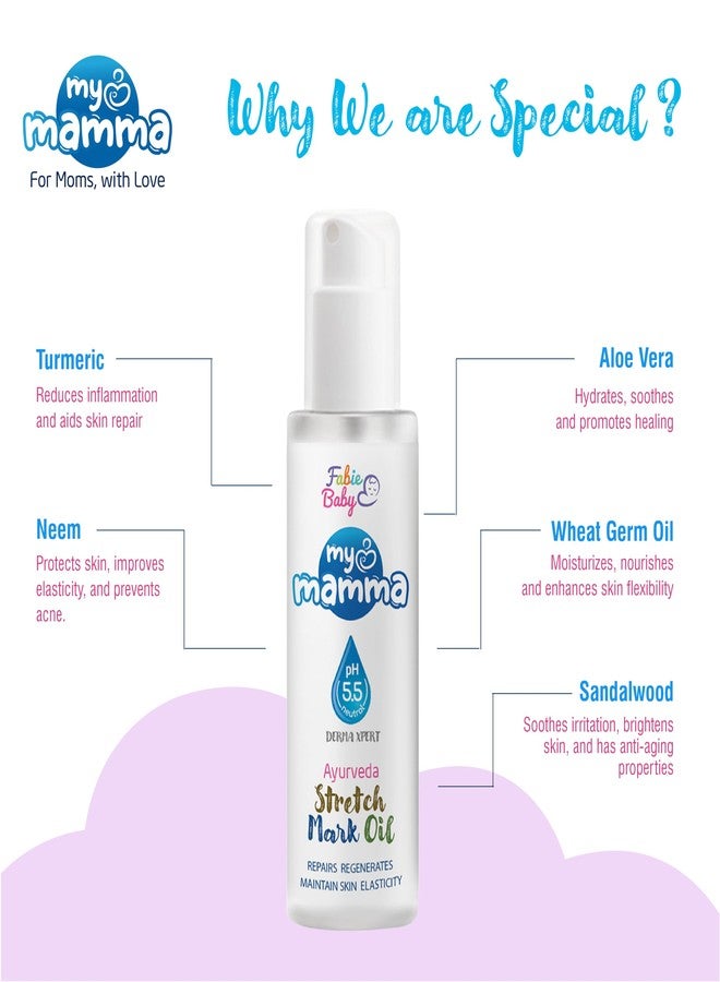 Fabie Baby MyMamma Natural Stretch Mark Oil for Pregnancy & Postpartum - 100 ml | Goodness of Ayurvedic Blend with Aloe, Turmeric, Neem & Wheat Germ Oil - pH 5.5 | Non-Greasy & Safe for Moms-to-Be - Image 4