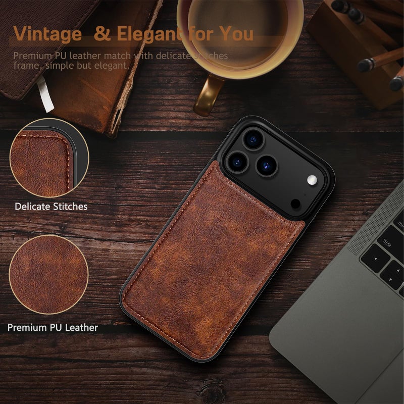 LOHASIC for iPhone 17 Pro Max Leather Case Compatible with MagSafe, Slim Luxury PU Non-Slip Grip Rugged Bumper Protective Cover Phone Case for iPhone 17 ProMax 6.9" 2025 - Brown - Image 4