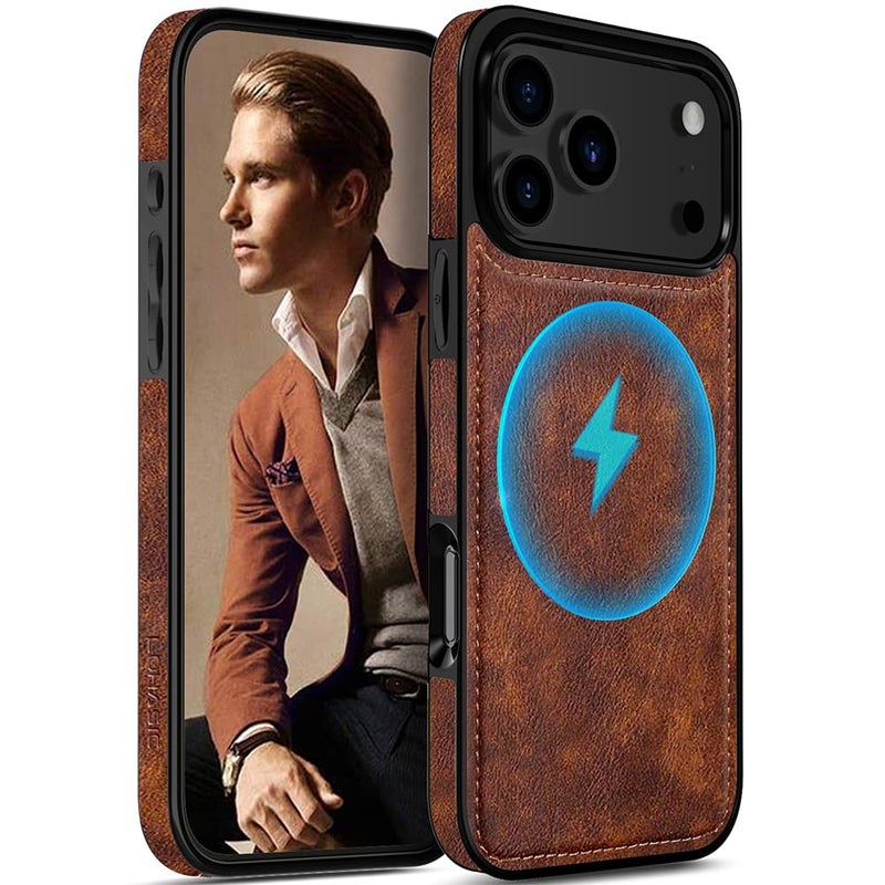 LOHASIC for iPhone 17 Pro Max Leather Case Compatible with MagSafe, Slim Luxury PU Non-Slip Grip Rugged Bumper Protective Cover Phone Case for iPhone 17 ProMax 6.9" 2025 - Brown - Image 1