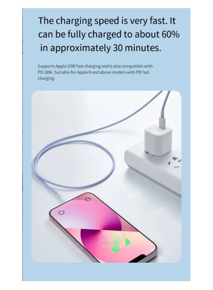 Type C-Type C خط شحن هاتف محمول (أرجواني، 2 متر) - Image 2