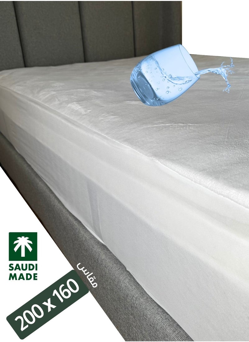 زابروس - غطاء واقي المرتبة مقاوم للماء قطن 100%- صُنع في السعودية (160×200)، ابيض - Image 1