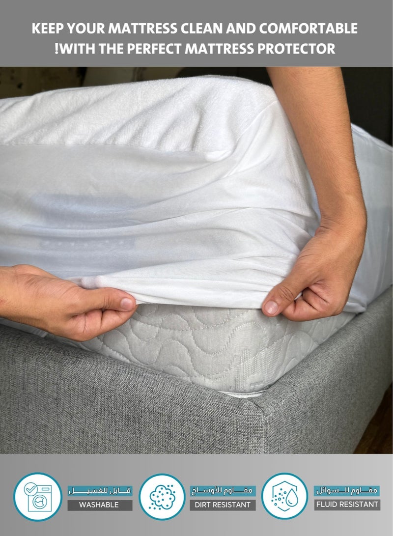 Waterproof Mattress Protector 200x160 cm – Coral Fleece, 35 cm Deep Pocket, 250 GSM, Hypoallergenic Vinyl Free, Soft & Breathable Pad Cover, Noiseless Cotton Comfort & Protection, Super King Size.