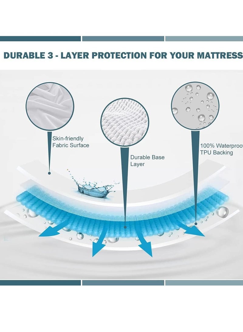 Waterproof Mattress Protector 200x160 cm – Coral Fleece, 35 cm Deep Pocket, 250 GSM, Hypoallergenic Vinyl Free, Soft & Breathable Pad Cover, Noiseless Cotton Comfort & Protection, Super King Size.