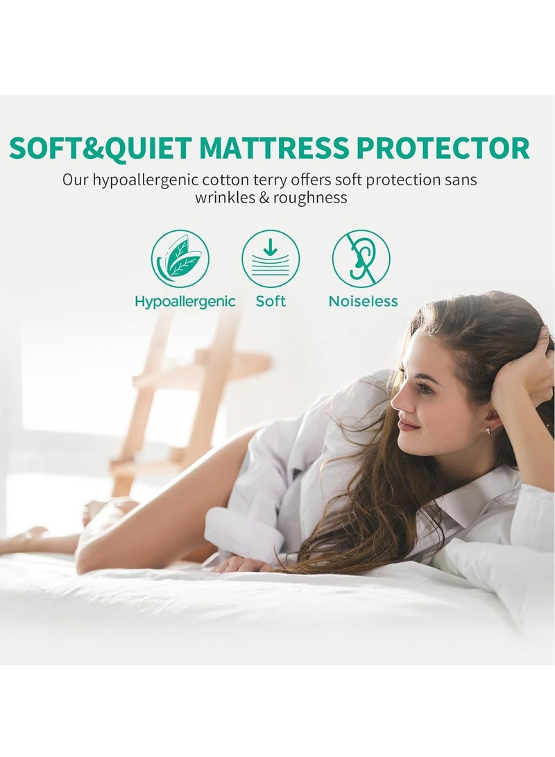 Waterproof Mattress Protector 200x160 cm – Coral Fleece, 35 cm Deep Pocket, 250 GSM, Hypoallergenic Vinyl Free, Soft & Breathable Pad Cover, Noiseless Cotton Comfort & Protection, Super King Size.