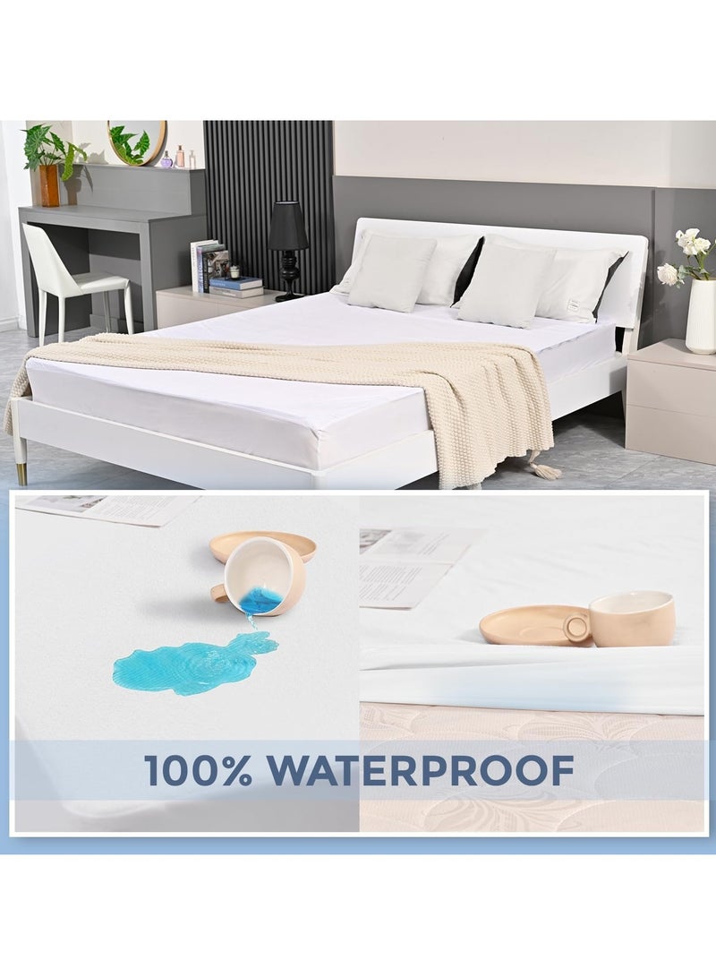 Waterproof Mattress Protector 200x160 cm – Coral Fleece, 35 cm Deep Pocket, 250 GSM, Hypoallergenic Vinyl Free, Soft & Breathable Pad Cover, Noiseless Cotton Comfort & Protection, Super King Size.