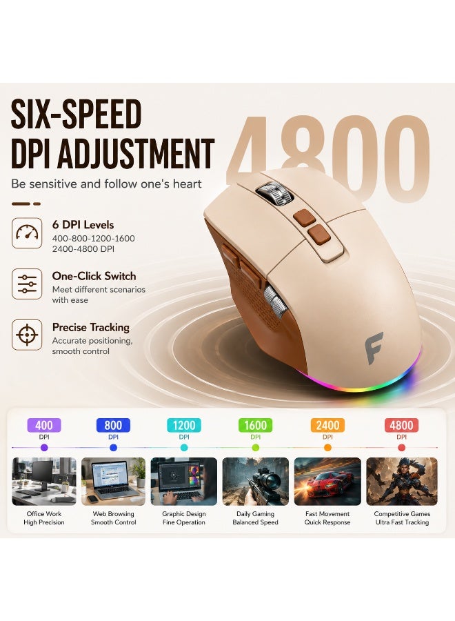 المؤسس ماوس G600 مريح - لاسلكي وبلوتوث بثلاثة أوضاع، دقة قابلة للتعديل حتى 4800 نقطة في البوصة، معدل استجابة 1000 هرتز، قابل لإعادة الشحن مع عجلة تمرير جانبية - Image 4