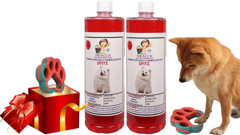 swacch Spitz Dog Shampoo + Paw Shape I Rubber Dog Toy for Training and Interactive I Durable & Safe I Combo Pack I 2 Litre Strawberry - Image 1