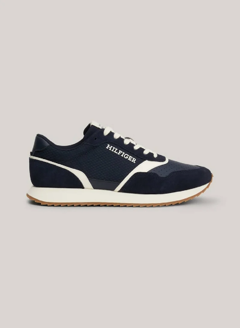TOMMY HILFIGER Men's Leather Mixed Texture Runner Trainers -  Leather mix upper, Blue