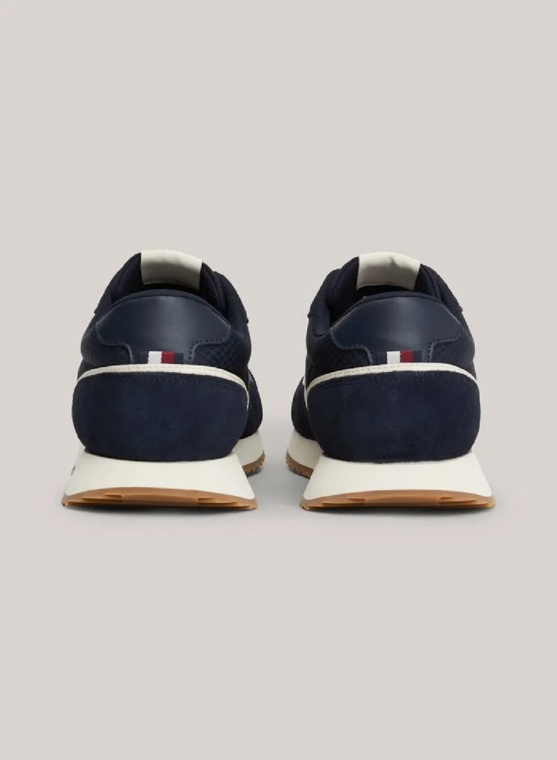 TOMMY HILFIGER Men's Leather Mixed Texture Runner Trainers -  Leather mix upper, Blue