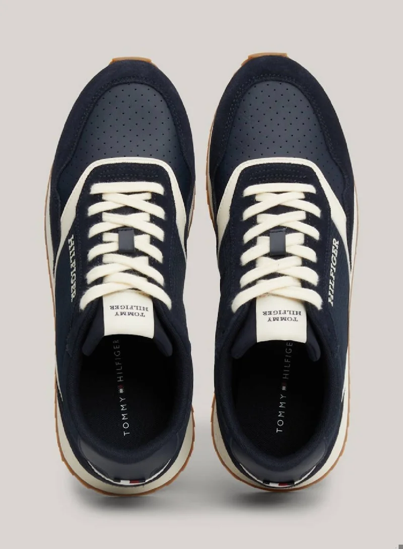 TOMMY HILFIGER Men's Leather Mixed Texture Runner Trainers -  Leather mix upper, Blue