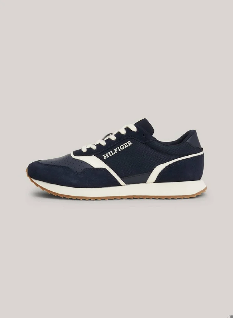 TOMMY HILFIGER Men's Leather Mixed Texture Runner Trainers -  Leather mix upper, Blue