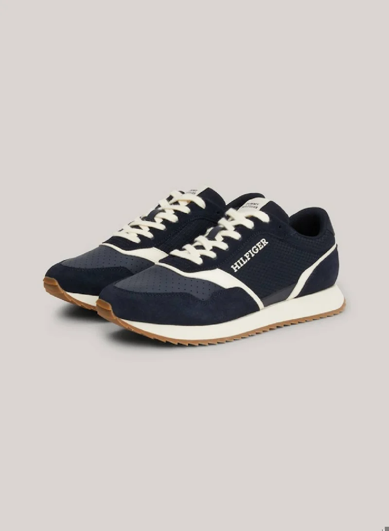 TOMMY HILFIGER Men's Leather Mixed Texture Runner Trainers -  Leather mix upper, Blue