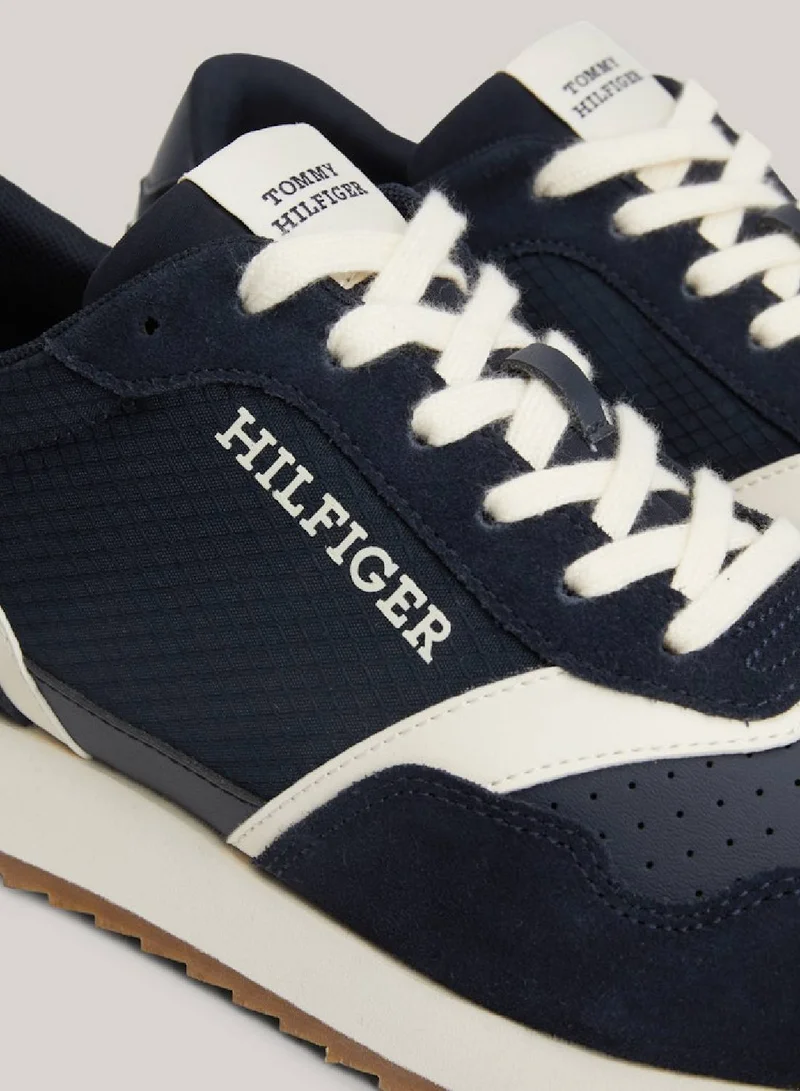 TOMMY HILFIGER Men's Leather Mixed Texture Runner Trainers -  Leather mix upper, Blue