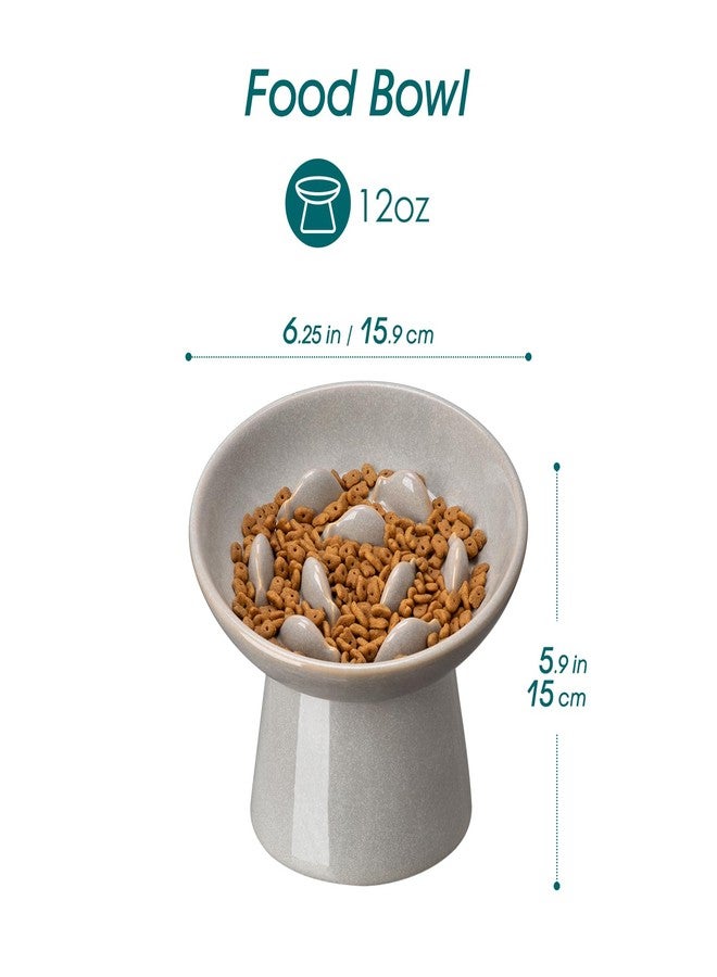 vancasso Ceramic Slow Feeder Cat Bowl, 6.25 Inch Elevated Cat Slow Feeder Bowl, Anti Vomiting for Dry and Wet Food, Grey - Image 2