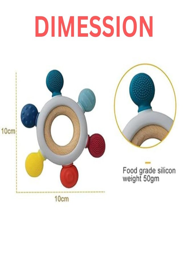 Ashmen Silicone & Wooden Teether 3 Plus Month | BPA-Free Soft Round Baby Teething Toys | Infant Safe Mouthing Essentials | Teethers for 3 to 6 Months | Color - Beige - Image 5