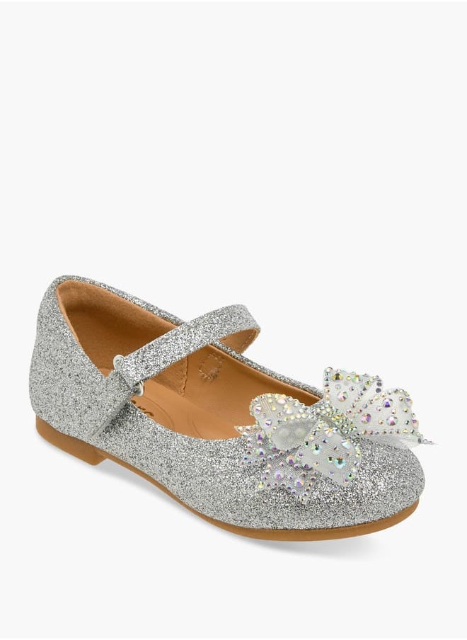 JUNIORS Girls Bow Embellished Mary Jane Shoes with Hook and Loop Closure  - Image 2