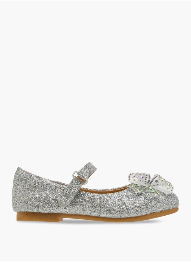 JUNIORS Girls Bow Embellished Mary Jane Shoes with Hook and Loop Closure  - Image 3