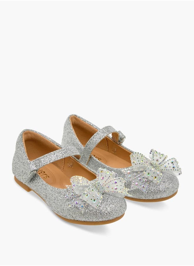 JUNIORS Girls Bow Embellished Mary Jane Shoes with Hook and Loop Closure  - Image 1