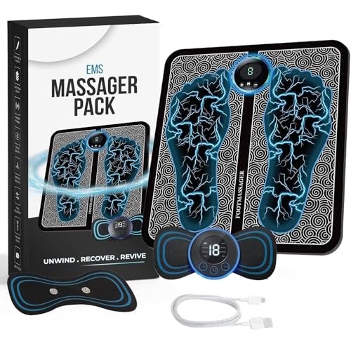 DADLM® (Combo) Foot Massager Pain Relief Wireless Electric EMS Massage Machine,Rechargeable Portable Folding Automatic with 8 Mode19 Intensity for Legs,Body,Hand Therapy New Model - New E2025 (Black) - Image 1